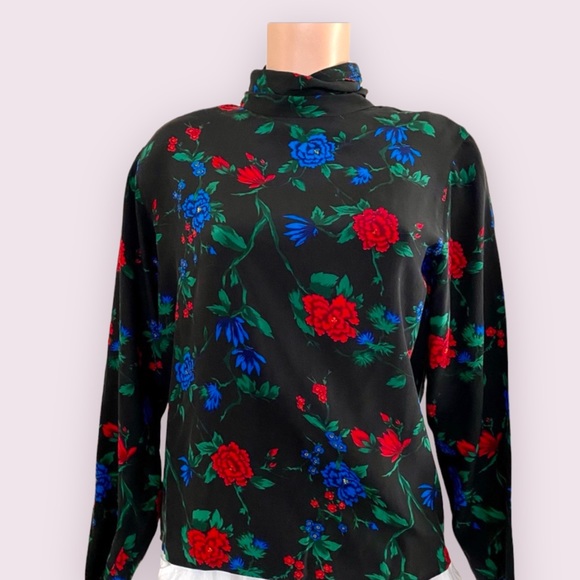 Vintage Alcott & Andrews 100% Silk Bright Floral Blouse Size 6 - Picture 1 of 7